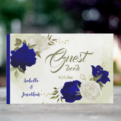 royal blue white flowers  guest book