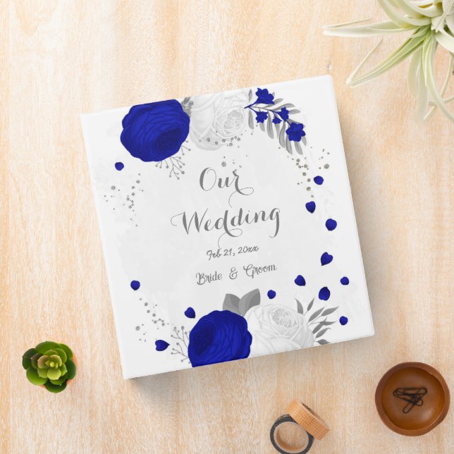 royal blue &white flowers silver botanical album 3 ring binder (In Situ)