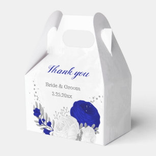 royal blue &white flowers silver botanical wedding favor boxes