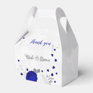 royal blue &white flowers silver botanical wedding favor boxes