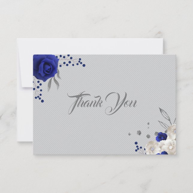 royal blue white flowers silver gray thank you (Front)