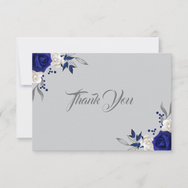 royal blue white flowers silver grey thank you (Front)