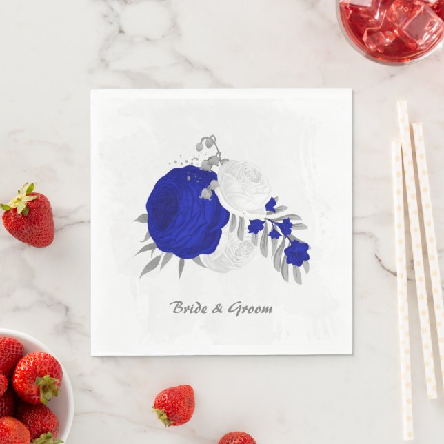  royal blue & white flowers silver napkins (Insitu)