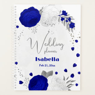 royal blue &white flowers silver planner