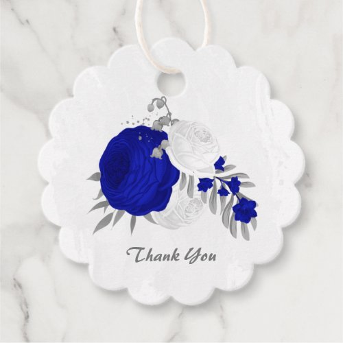  royal blue  white flowers silver wedding favor tags