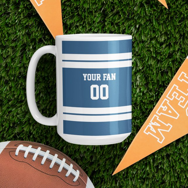 Royal Blue & White Football Team Personalized Coffee Mug (Creator Uploaded)