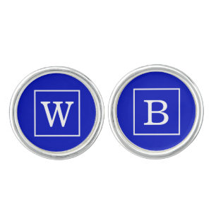 Royal Blue White Framed Initial Monogram Cufflinks