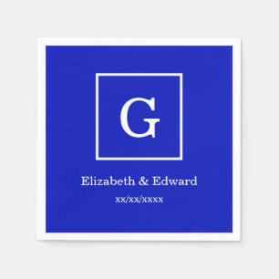 Royal Blue White Framed Initial Monogram Napkins
