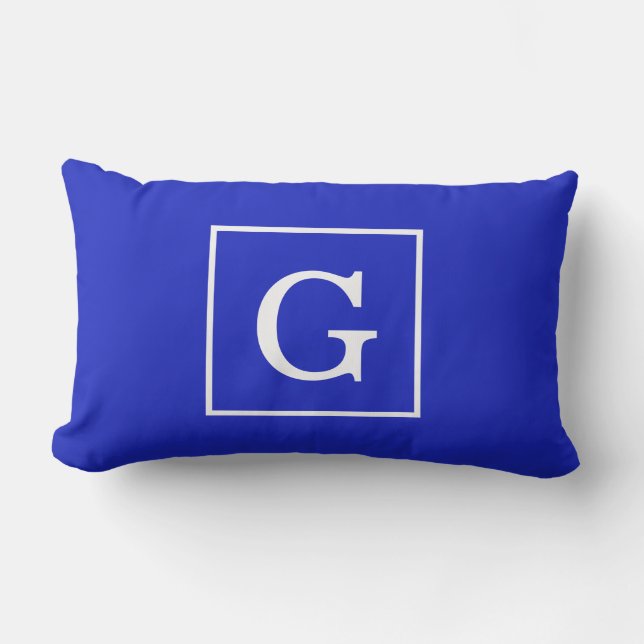 Royal Blue White Framed Initial Monogram Outdoor Pillow (Front)