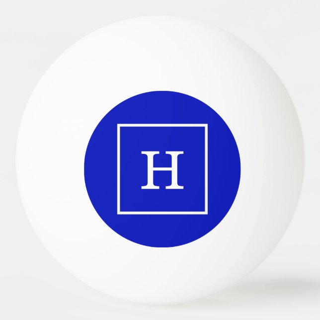 Royal Blue White Framed Initial Monogram Ping Pong Ball (Front)
