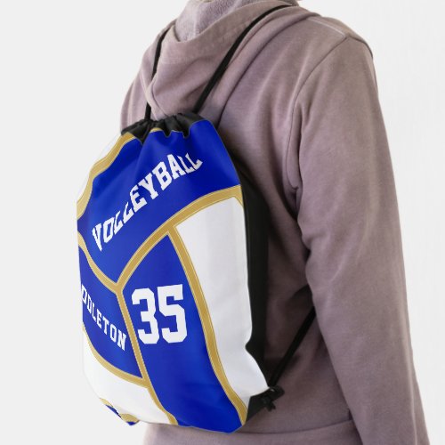 Royal Blue White  Gold Volleyball  Drawstring Bag