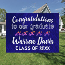 Royal Blue & White Graduation Yard Sign