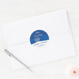 Royal Blue, White Heart of Love Wedding Classic Round Sticker