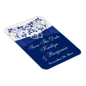 Royal Blue White Hearts Save the Date Flex Magnet (Right Side)