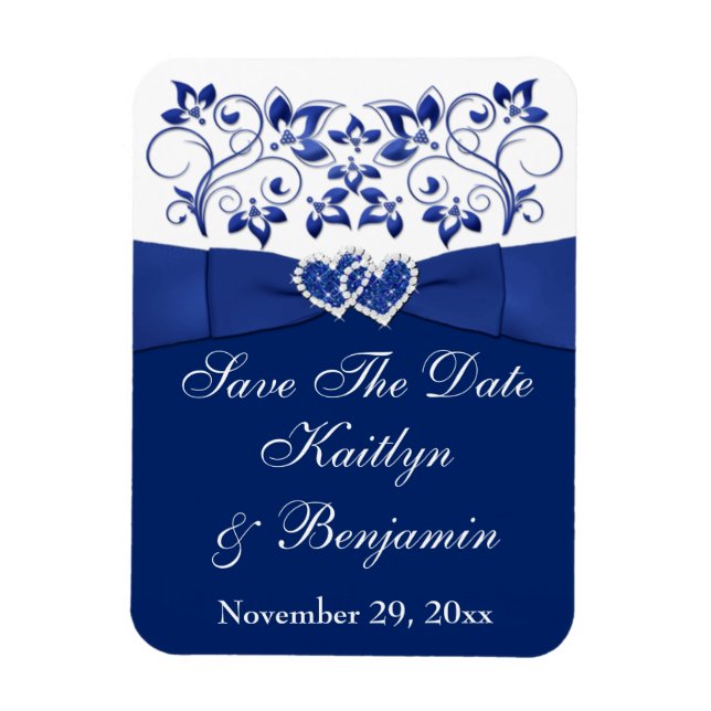 Royal Blue White Hearts Save the Date Flex Magnet (Vertical)