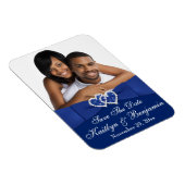 Royal Blue White Hearts Save the Date Photo Magnet (Right Side)