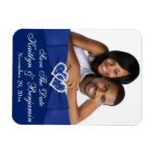Royal Blue White Hearts Save the Date Photo Magnet (Horizontal)