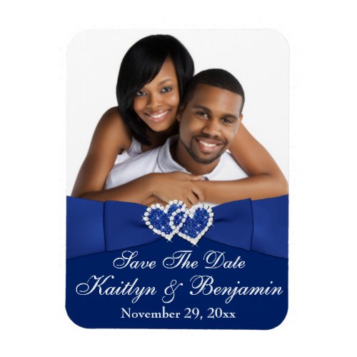 Royal Blue White Hearts Save the Date Photo Magnet