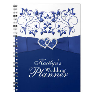 Royal Blue, White Joined Hearts Floral Notebook 2