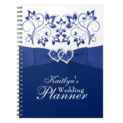 Royal Blue White Joined Hearts Floral Notebook 2