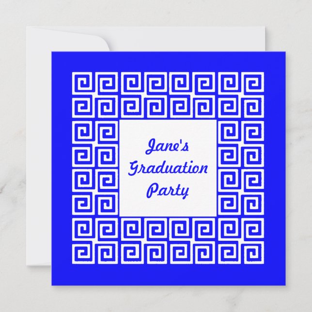 Royal blue & White Key Grad Party Invitation (Front)