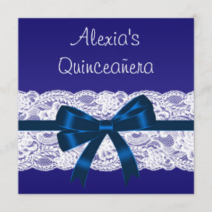 Royal Blue White Lace Quinceanera Invitation