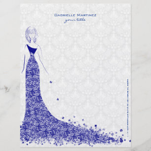 Royal Blue & White Lace Wedding Dress Floral Lace Letterhead