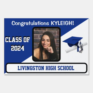 Royal Blue & White Large Two-Sided Graduation Lawn Sign