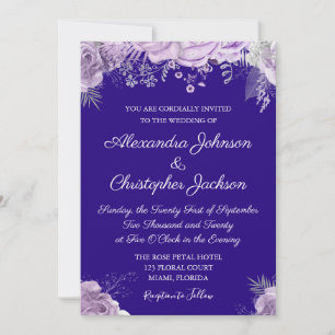 Royal Blue, White Lavender Purple Wedding Invitation