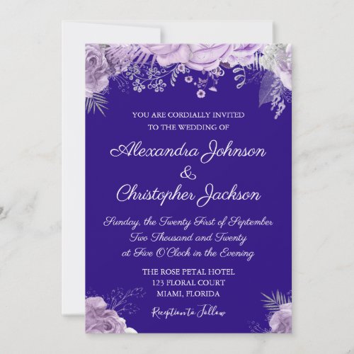 Royal Blue White Lavender Purple Wedding Invitation
