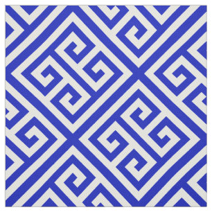 Royal Blue, White Med Greek Key Diag T Pattern #1 Fabric