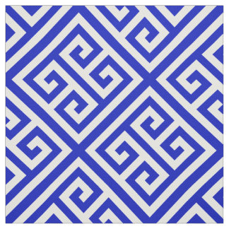 Royal Blue, White Med Greek Key Diag T Pattern #1 Fabric