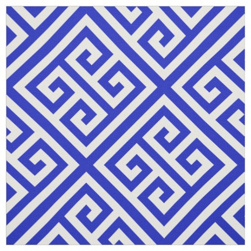 Royal Blue, White Med Greek Key Diag T Pattern #1 Fabric