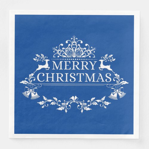 Royal Blue  White Merry Christmas Paper Napkins