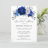 Royal Blue White Metallic Silver Bridal Shower Invitation (Standing Front)