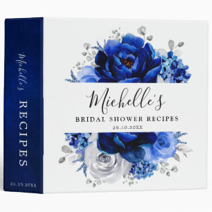 Royal Blue White Metallic Silver Floral Recipe 3 R Ring Binder