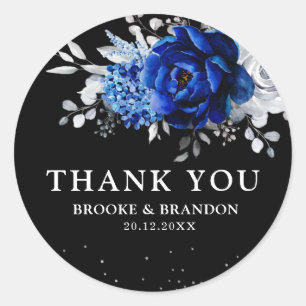 Royal Blue White Metallic Silver Floral Wedding Cl Classic Round Sticker