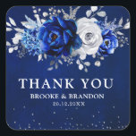 Royal Blue White Metallic Silver Floral Wedding Cl Square Sticker<br><div class="desc">Elegant royal blue white silver theme wedding thank you sticker featuring elegant bouquet of royal blue,  Navy,  silver,  pure white color rose flowers buds and sage green eucalyptus leaves. Please contact me for any help in customization or if you need any other product with this design.</div>
