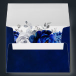 Royal Blue White Metallic Silver Floral Wedding Envelope<br><div class="desc">Elegant royal blue white silver theme wedding envelope featuring elegant bouquet of royal blue,  Navy,  silver,  pure white color rose flowers buds and sage green eucalyptus leaves. Please contact me for any help in customization or if you need any other product with this design.</div>