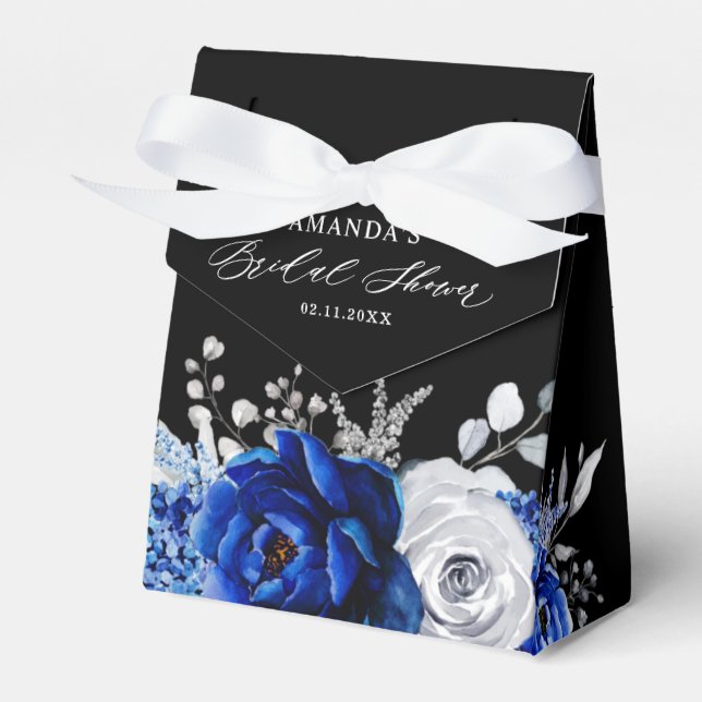 Royal Blue White Metallic Silver Floral Wedding Fa Favor Boxes (Front Side)