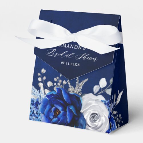 Royal Blue White Metallic Silver Floral Wedding Fa Favor Boxes