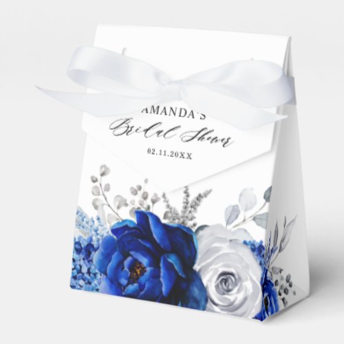 Royal Blue White Metallic Silver Floral Wedding Favor Boxes