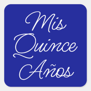 Royal Blue White Modern Script Mis Quince Anos Square Sticker