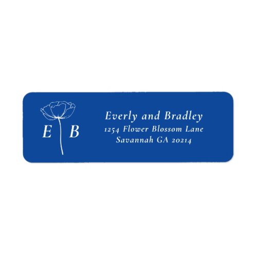 Royal Blue White Monogram Floral Accent Address Label