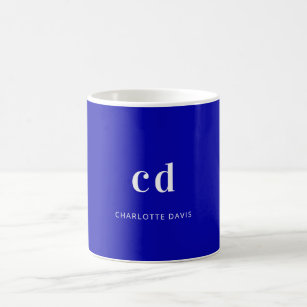 Royal blue white monogram initials name coffee mug