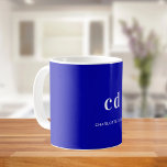 Royal blue white monogram initials name coffee mug<br><div class="desc">A royal blue colored background. Personalize and add a name and monogram letters. White letters.</div>