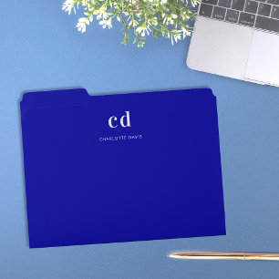 Royal blue white monogram initials name file folder