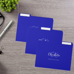 Royal blue white monogram initials name file folder