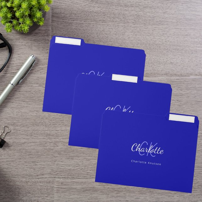 Royal blue white monogram initials name file folder (Creator Uploaded)