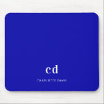 Royal blue white monogram initials name mouse pad<br><div class="desc">A royal blue colored background. Personalize and add a name and monogram letters. White letters.</div>